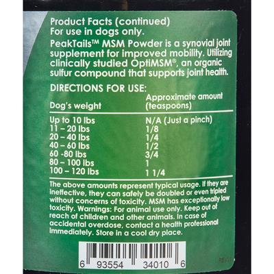 PeakTails MSM Powder - Unflavored, 1 lb.