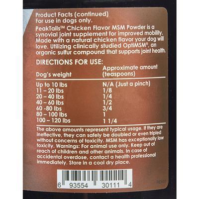 PeakTails MSM Powder - Chicken Flavor, 1 lb.