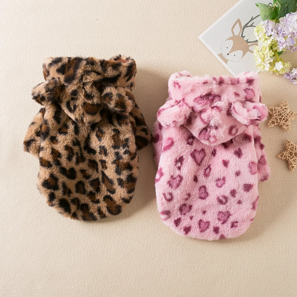 Leopard Print Winter Dog Hoodie Coat